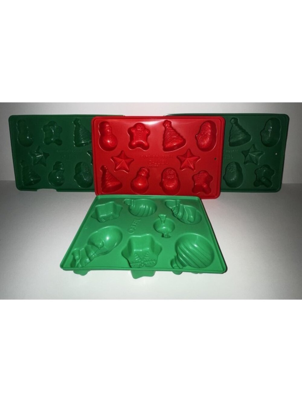 Vintage Jello Jigglers Christmas Lot Of 4 Molds Snowman, Ornaments, Tree, Santa